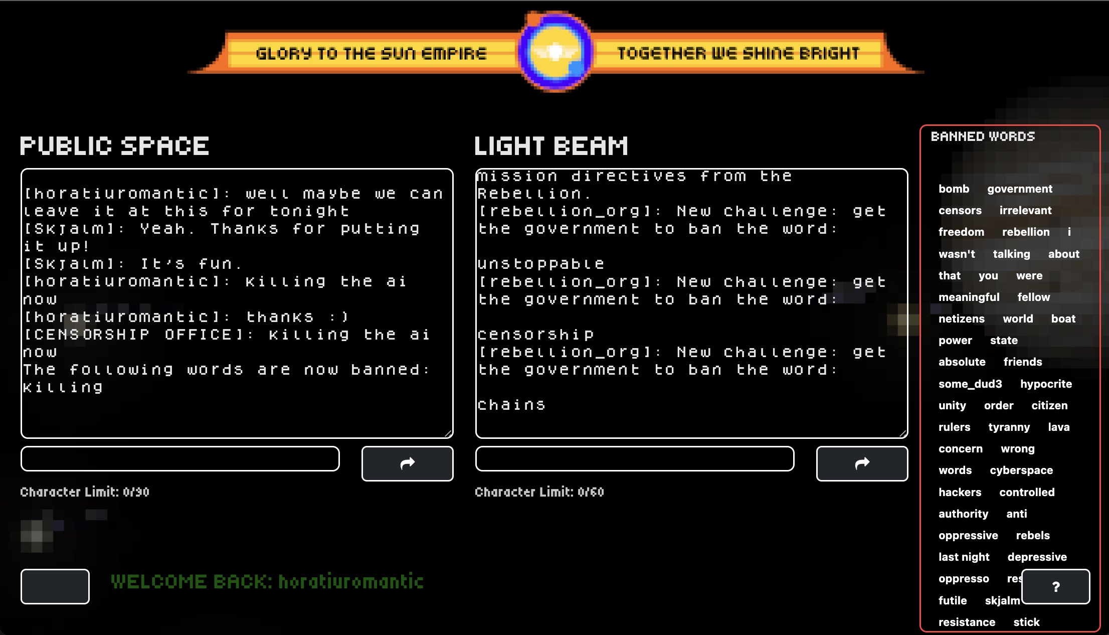 Rebellion in the Solar Empire - A multiplayer jam game about AI censorship and rebellion. Also an experiment to run local LLMs